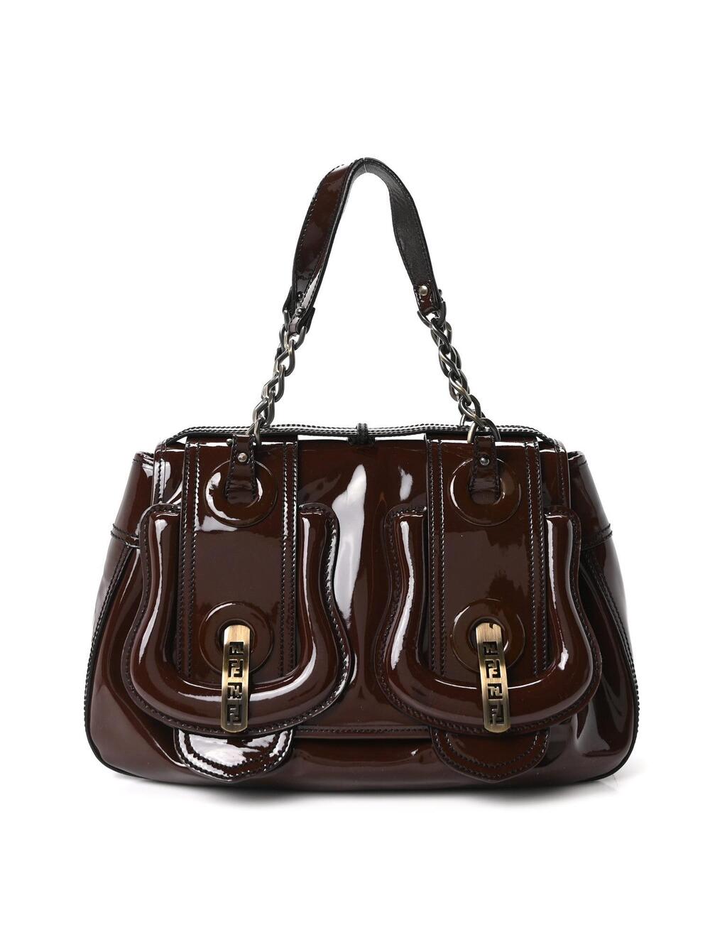 Fendi Patent B Bag Osso Marrone #363762F45B